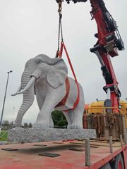 Elefanten kom til fabrikken p en fire-akslet kranbil
